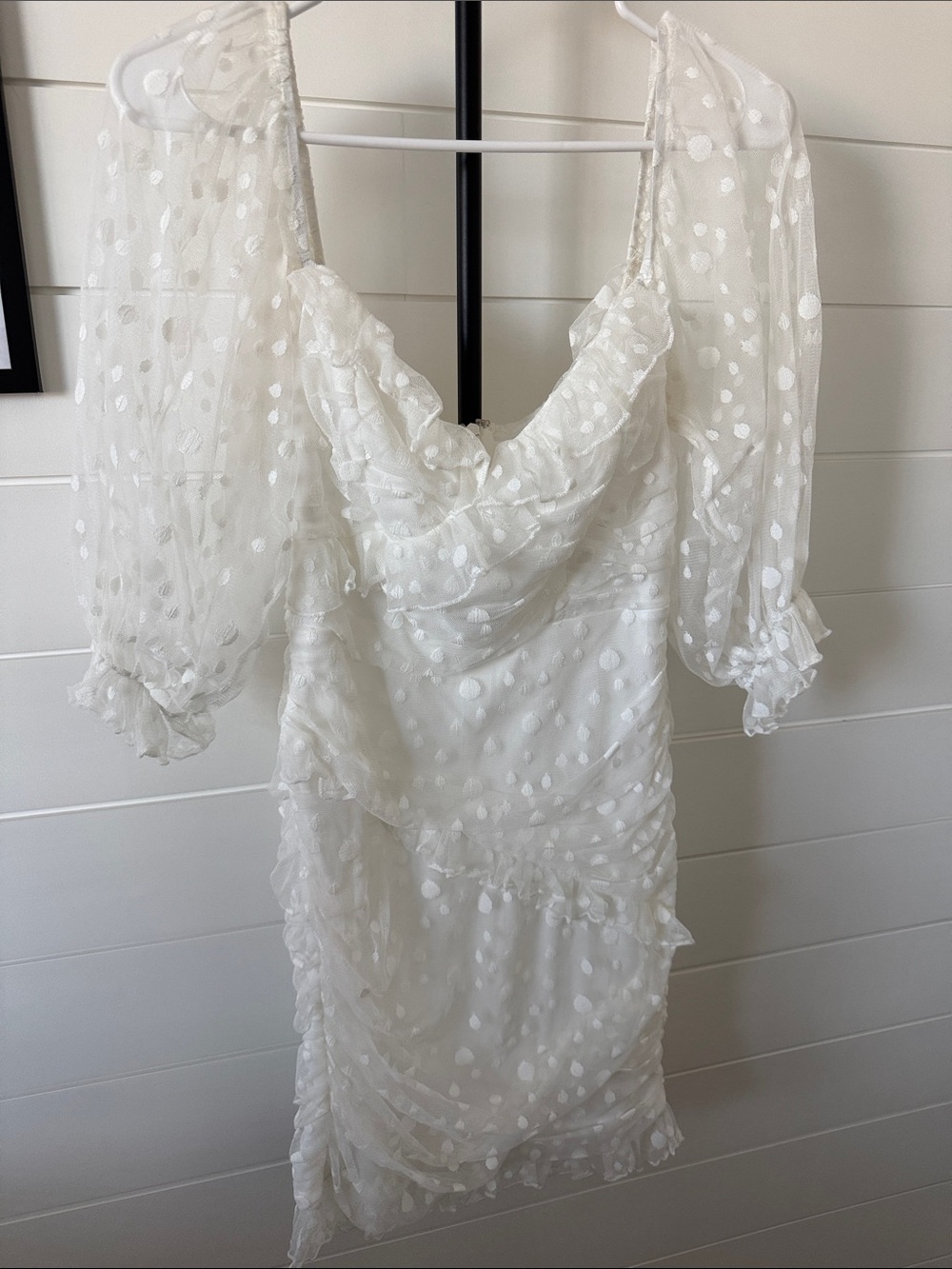 Selfie Leslie White Swiss Dot Puff Sleeve Mini Dress
